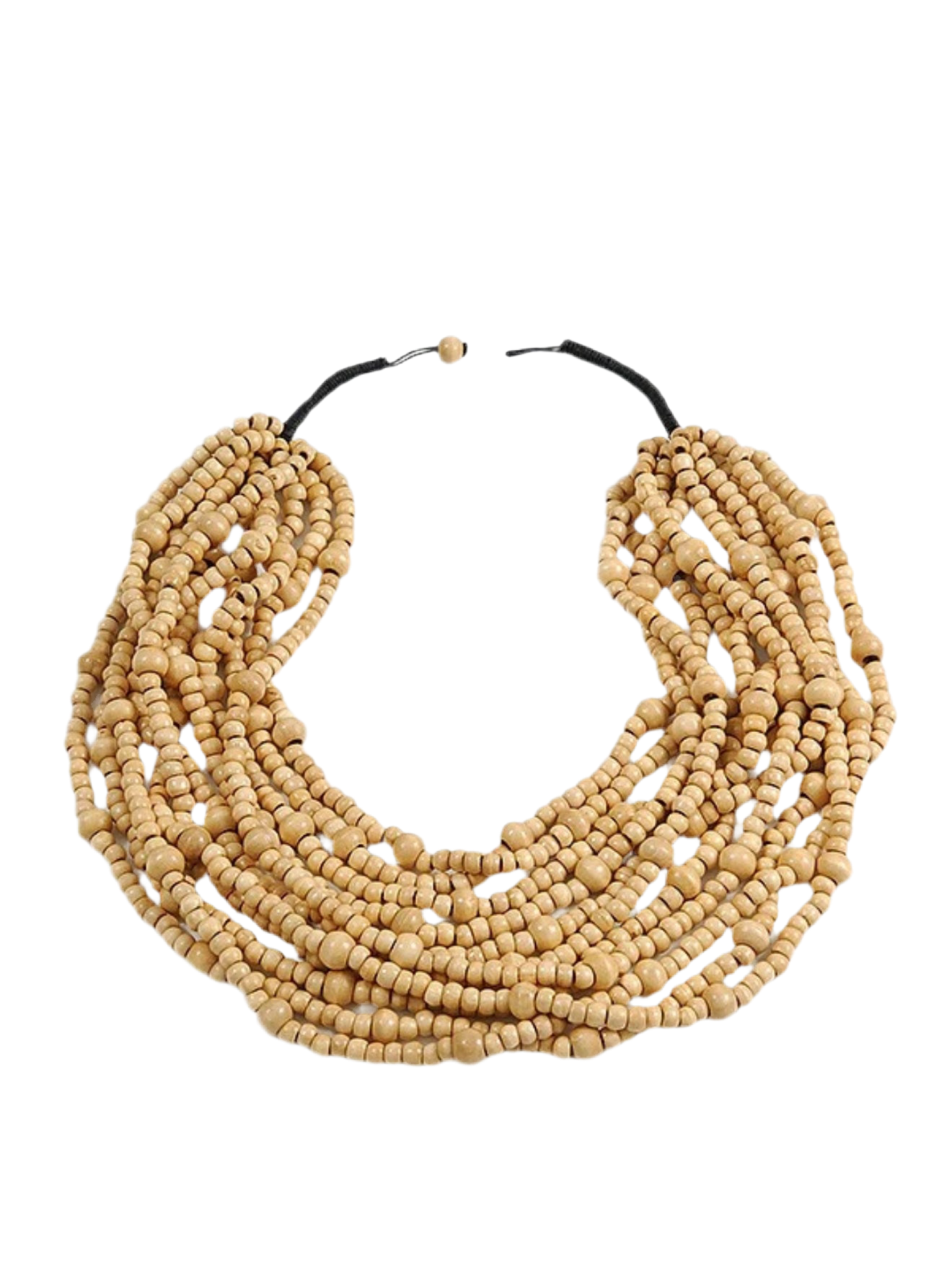 Multi-strand Wooden Bead Necklace in natural wood