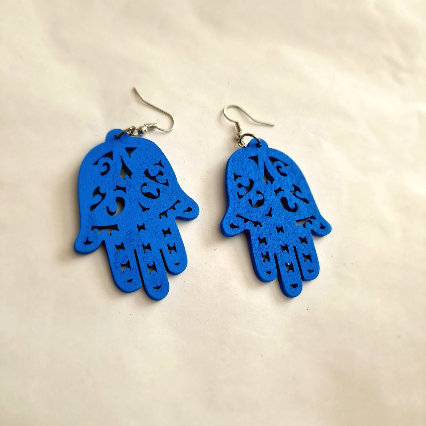 Wooden hands of Hamsa earrings