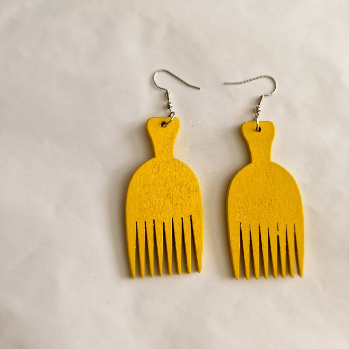 Yellow Afro Comb Wooden Earrings