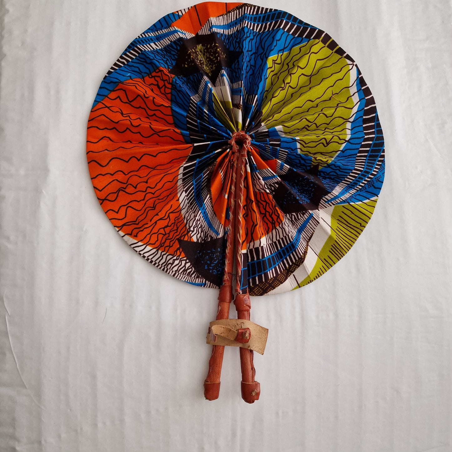 African Leather Folding Fan