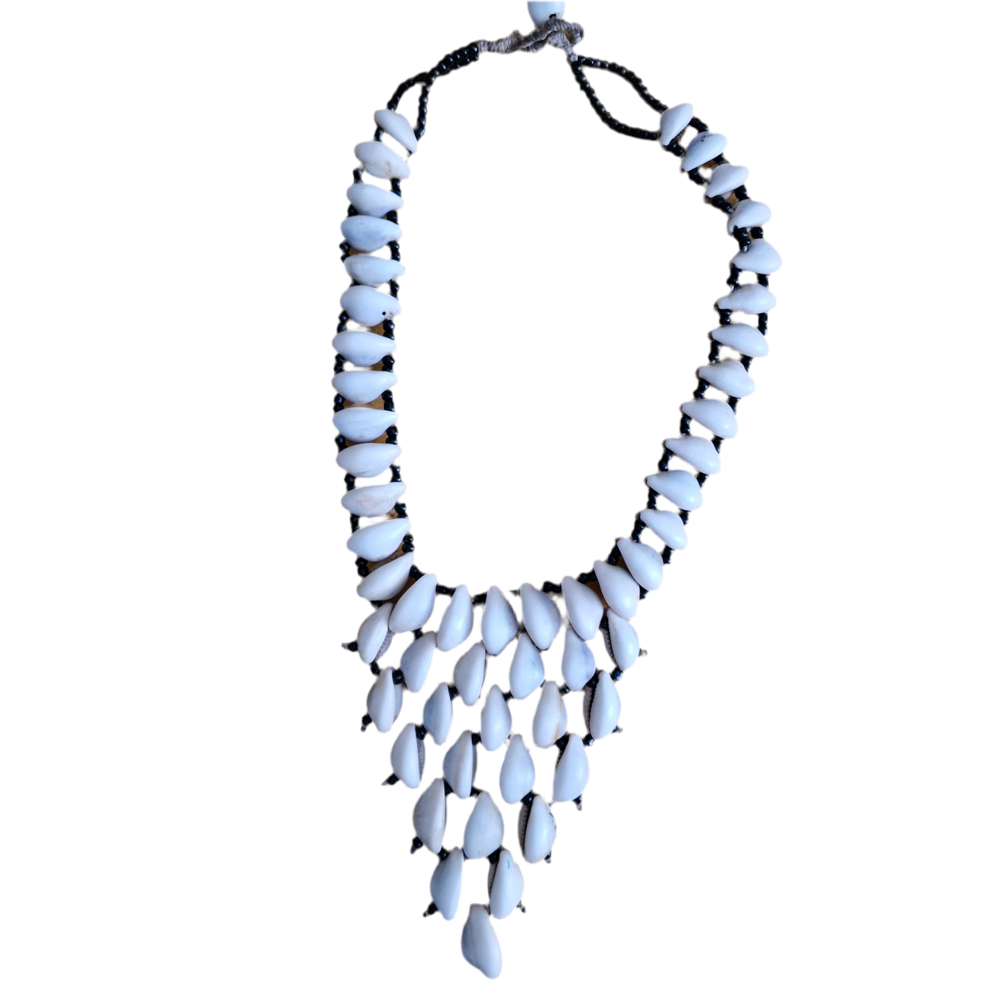 Cowrie bead bib statement necklace