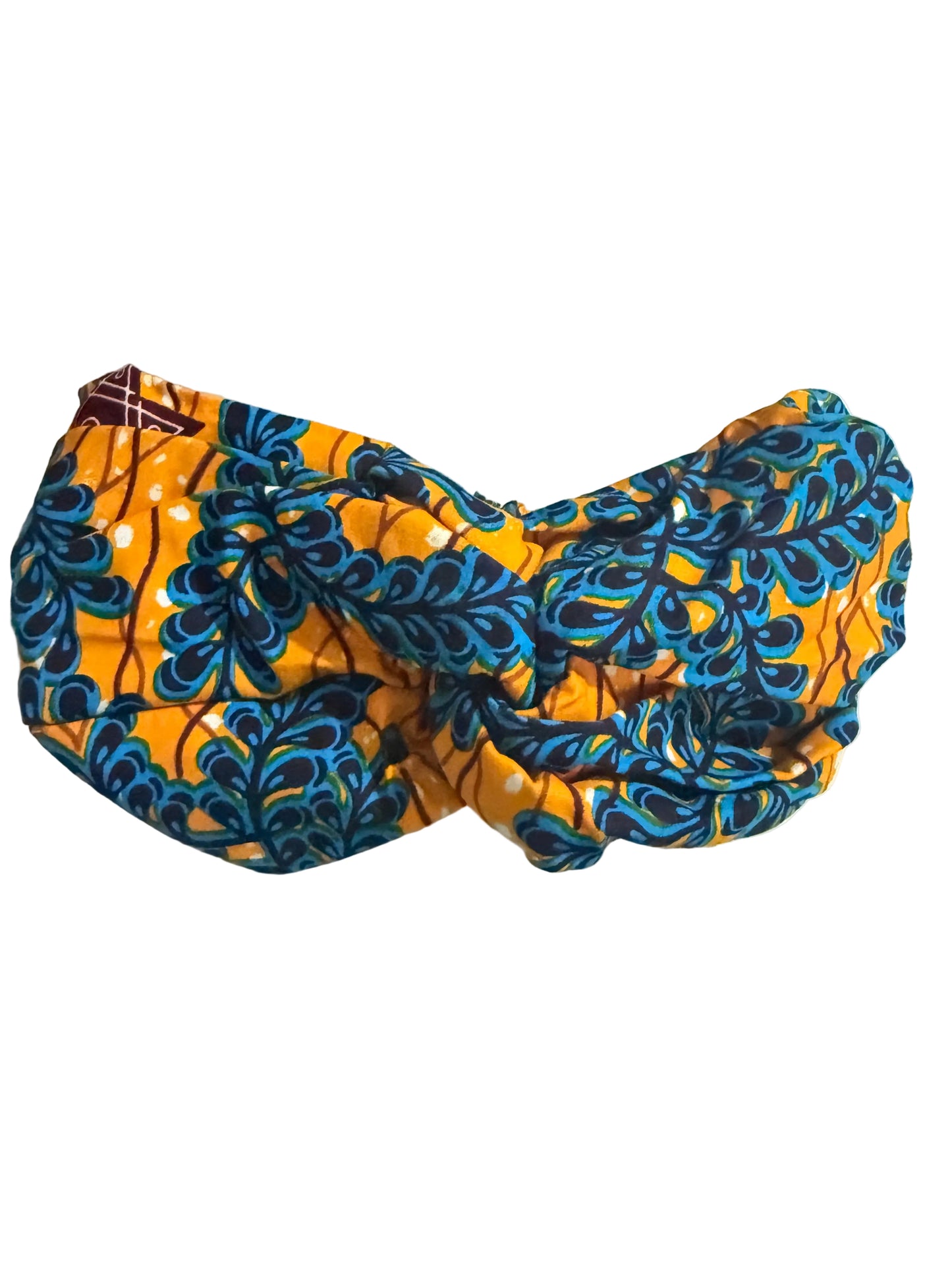 Blue leaf and orange wide turban headband