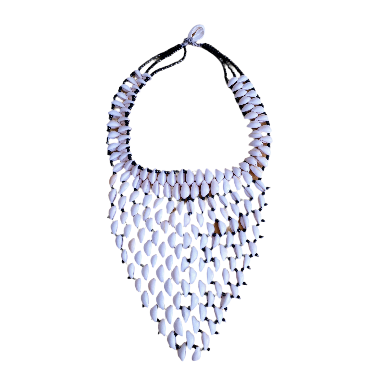 Cowrie bead statement necklace - pyramid shape