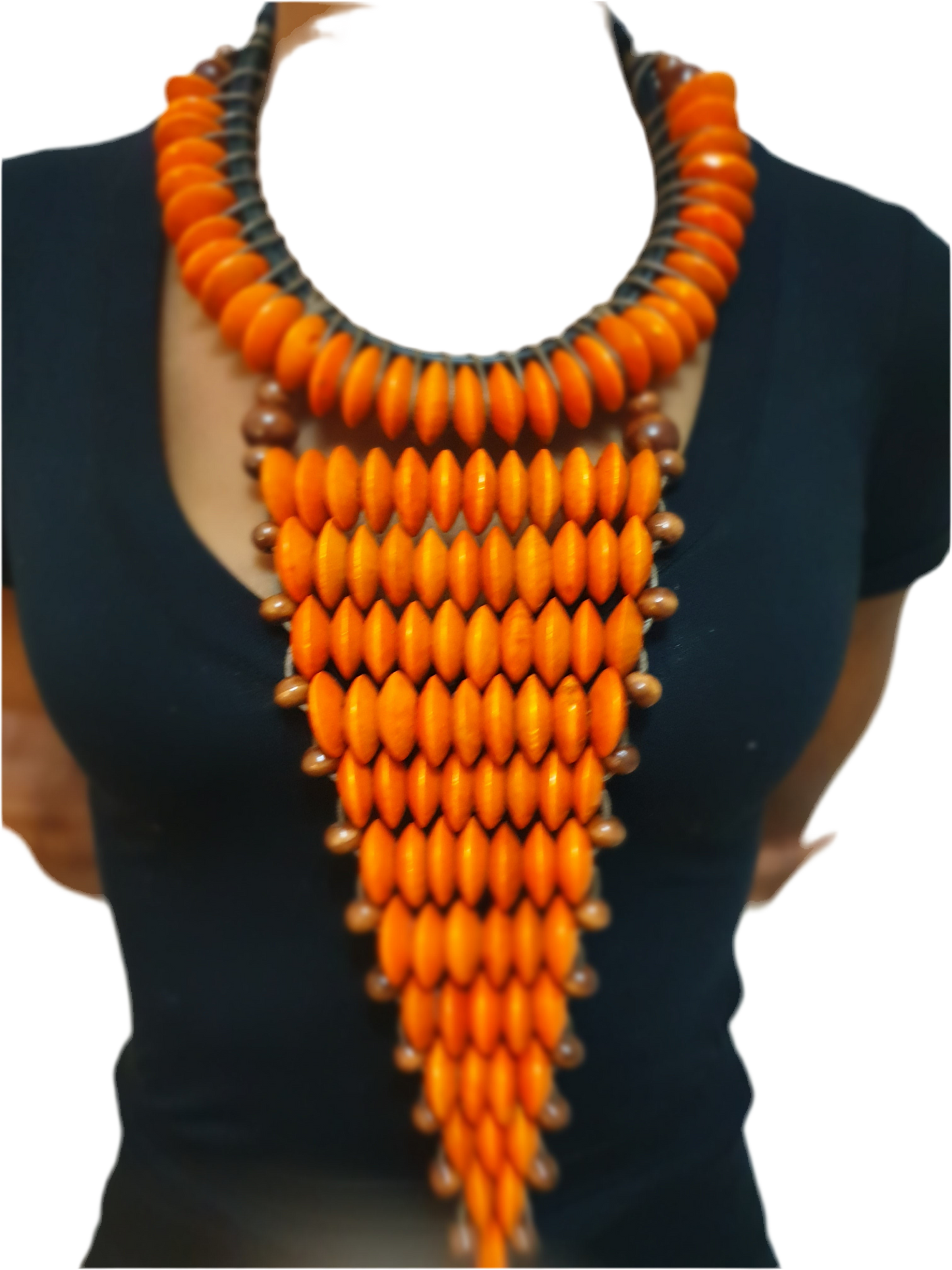 Orange large statement rosewood necklace