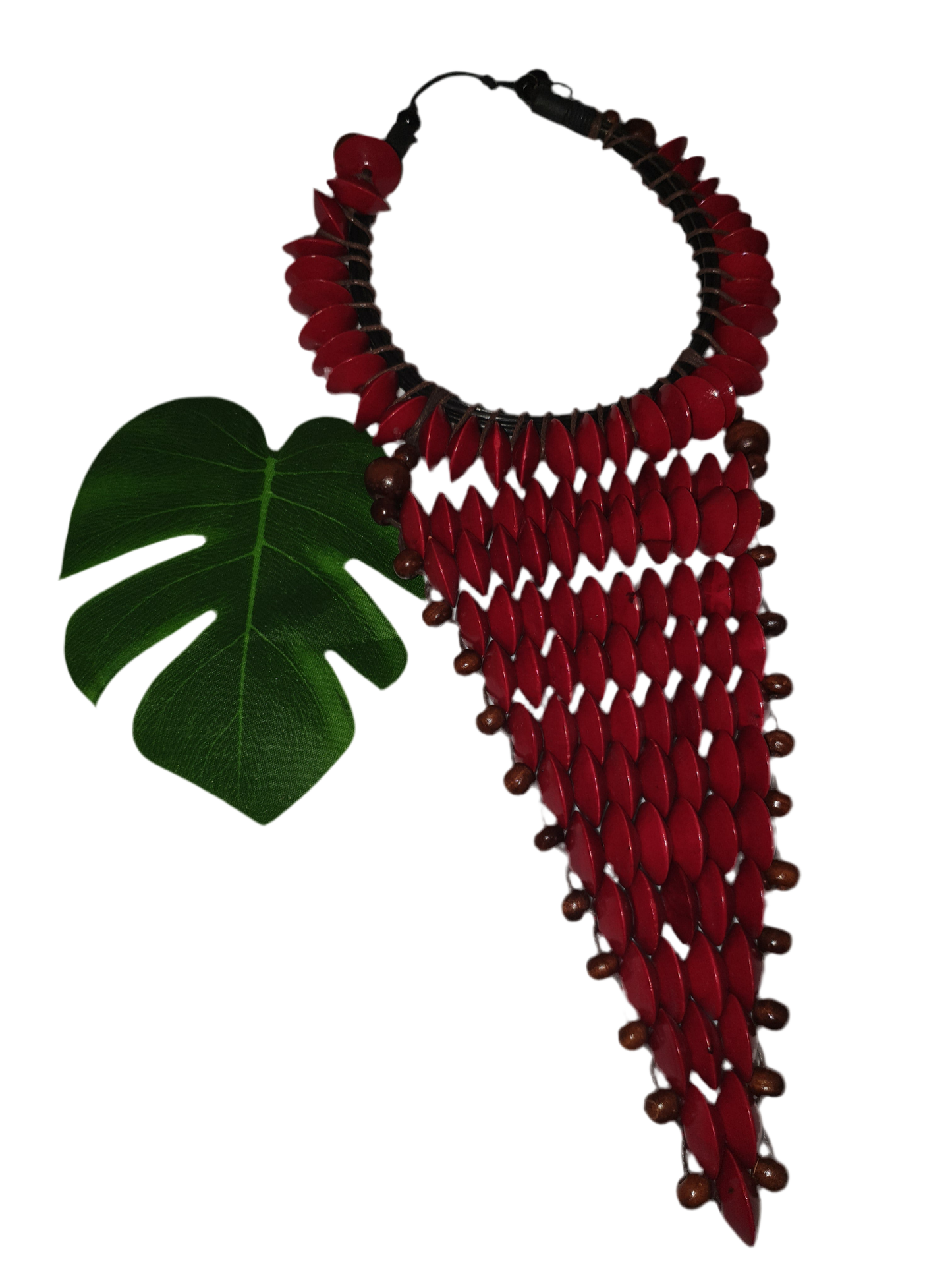 Deep red large statement rosewood necklace