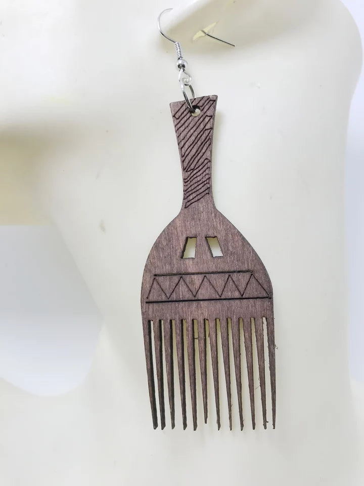 Afro comb - Afro Pic Wooden Earrings