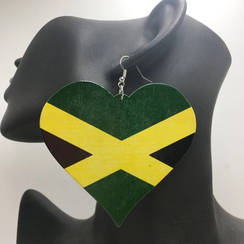 Jamaica Flag Heart Wooden earrings