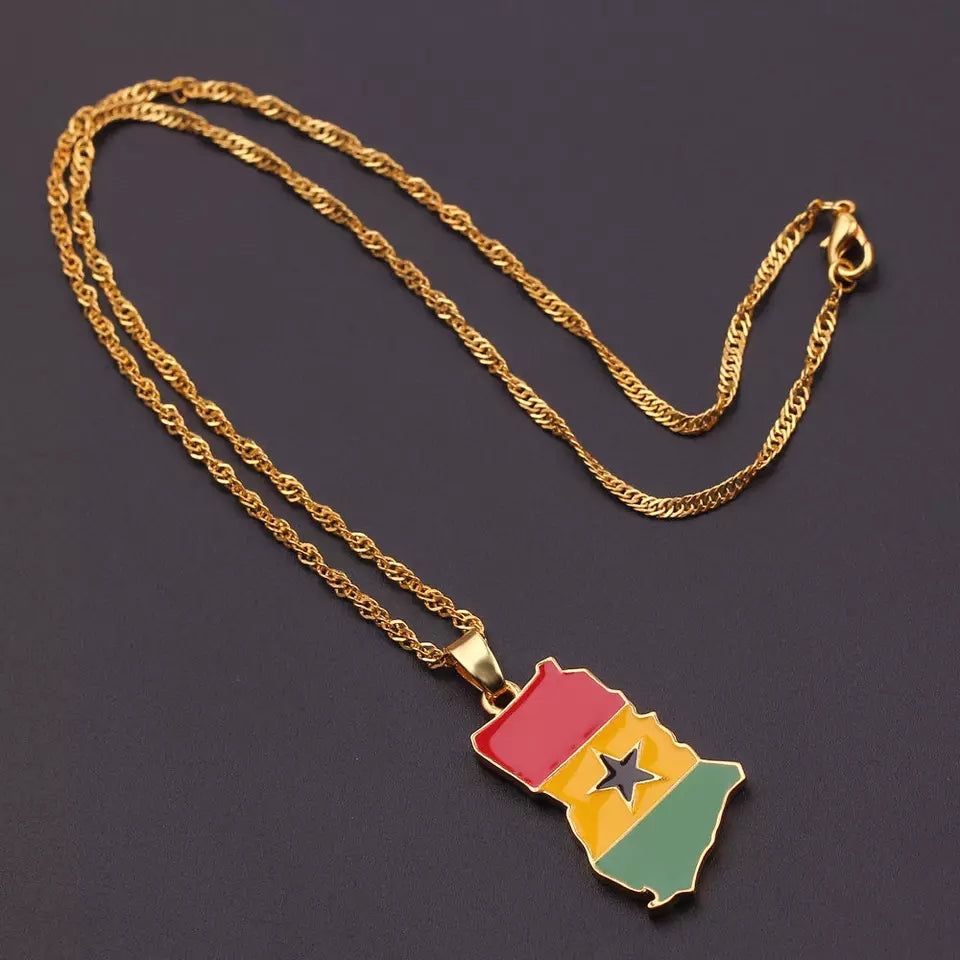 Ghana Map Flag Ghana Pendant Necklace