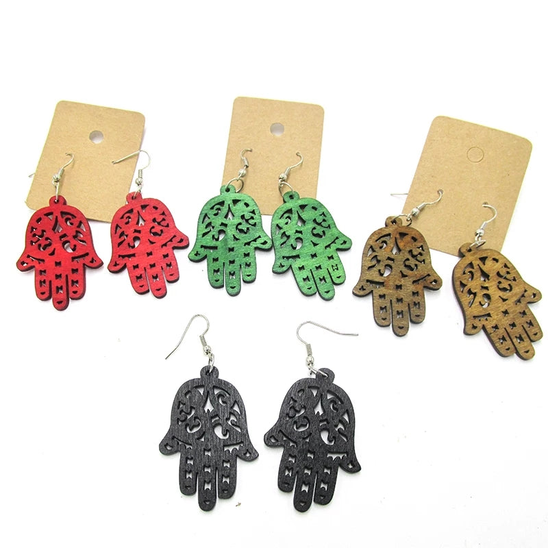 Wooden hands of Hamsa earrings