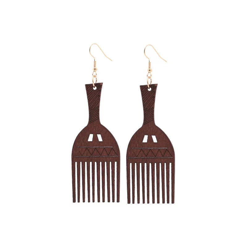 Afro comb - Afro Pic Wooden Earrings