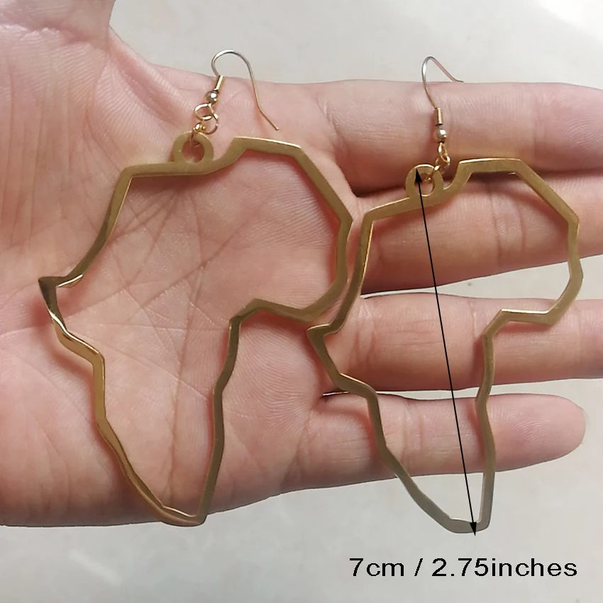 Large Africa outline earring 7cm - Gold