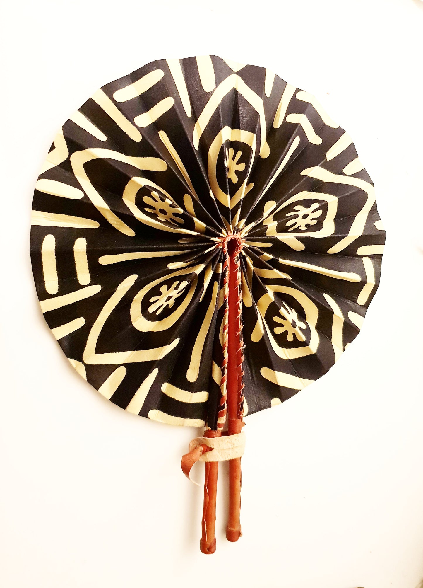 African Leather Folding Fan - adinkra