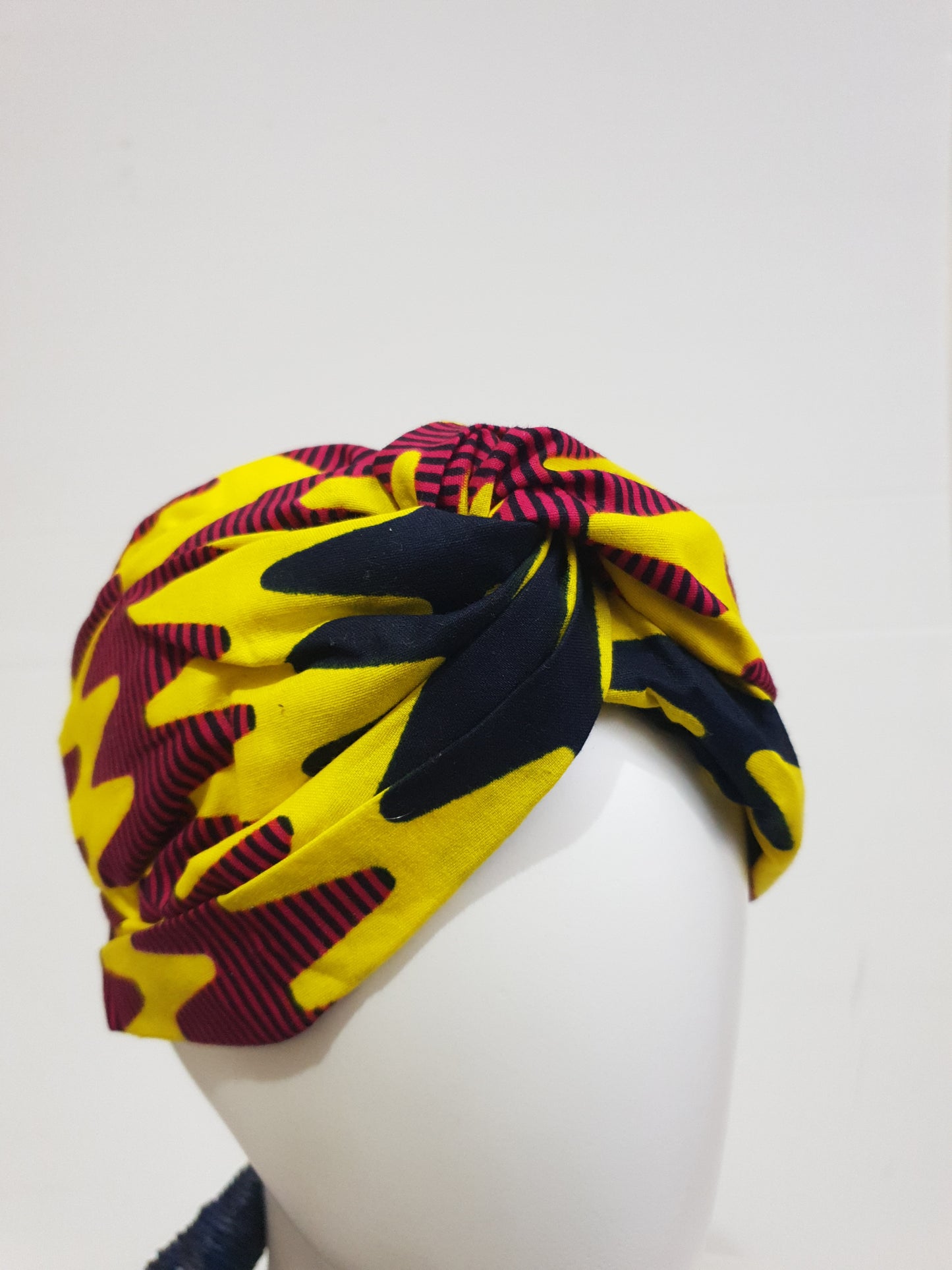 Multi-colour yellow African print turban style headband