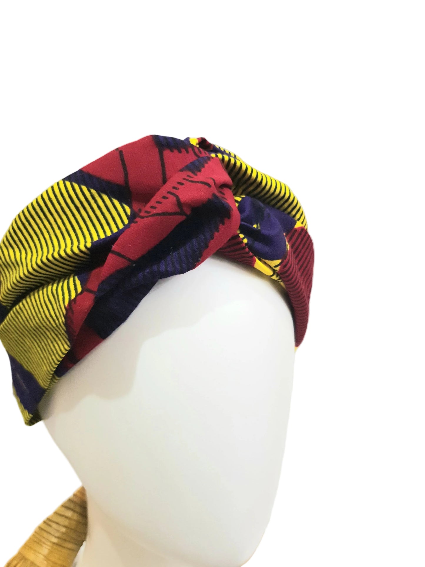 Red, purple and yellow African print turban style headband