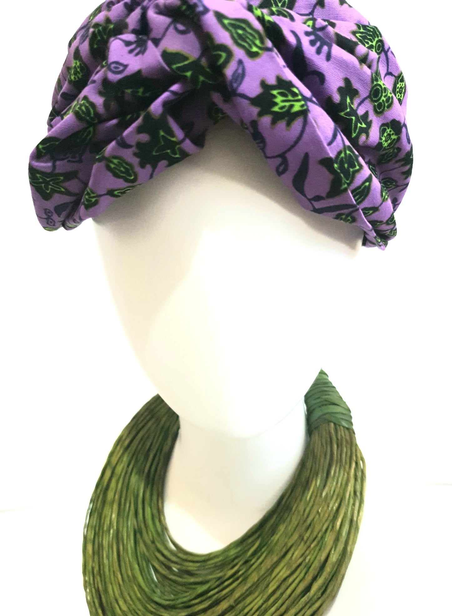 Purple and green African print turban style headband