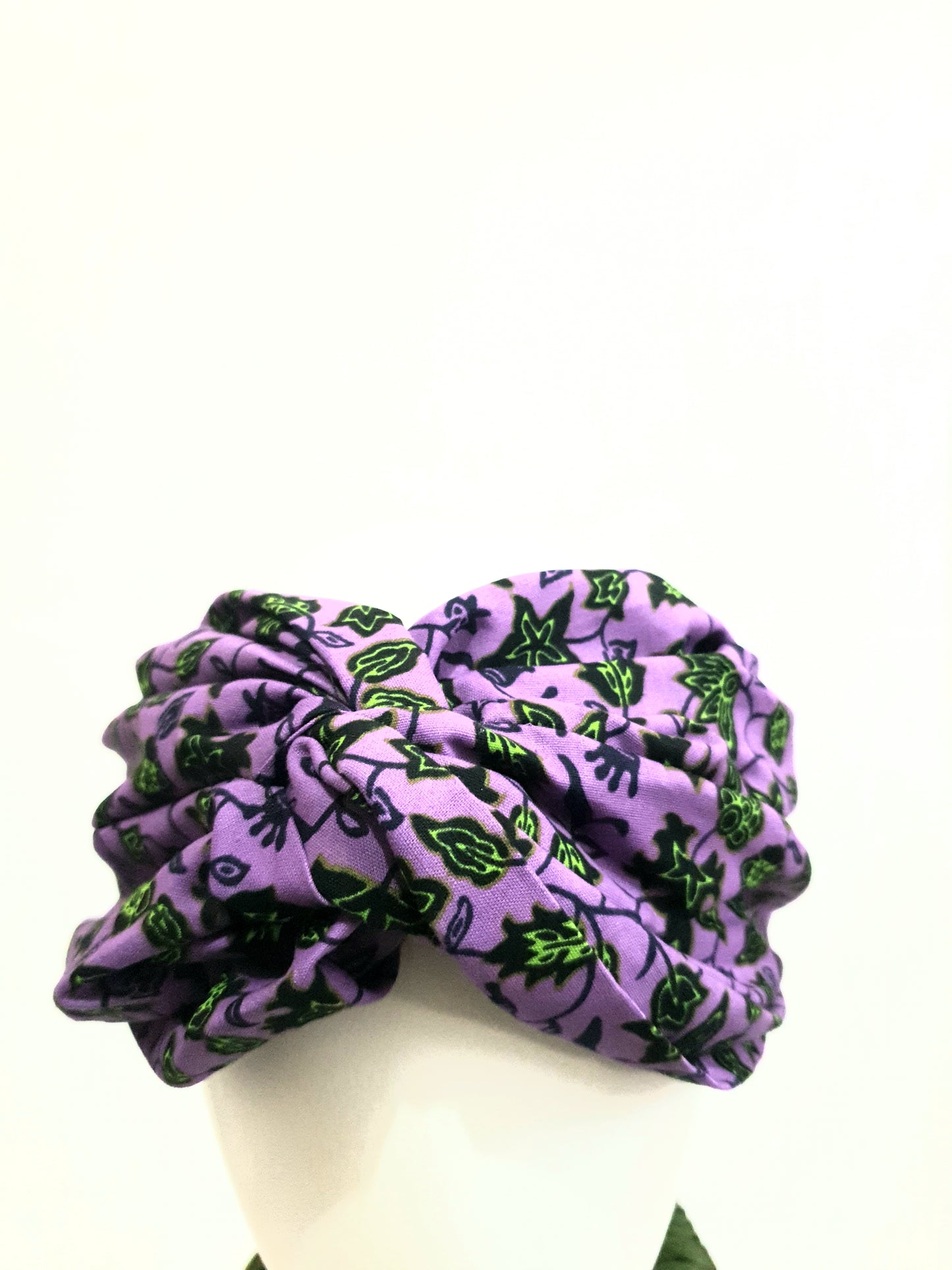 Purple and green African print turban style headband