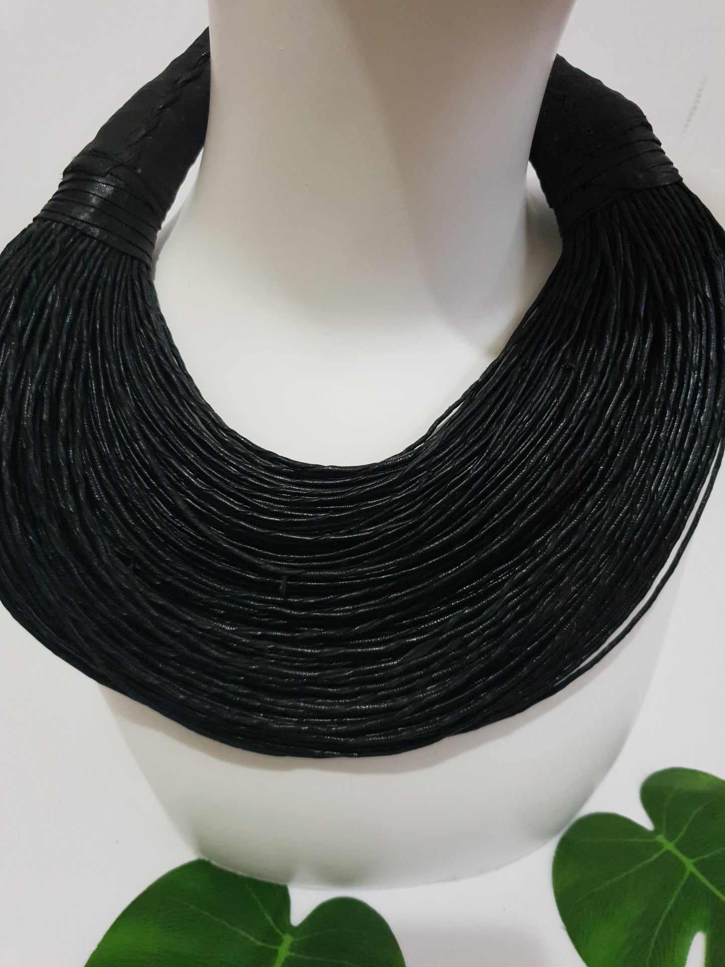 Leather layered statement necklace - Black or Dark brown