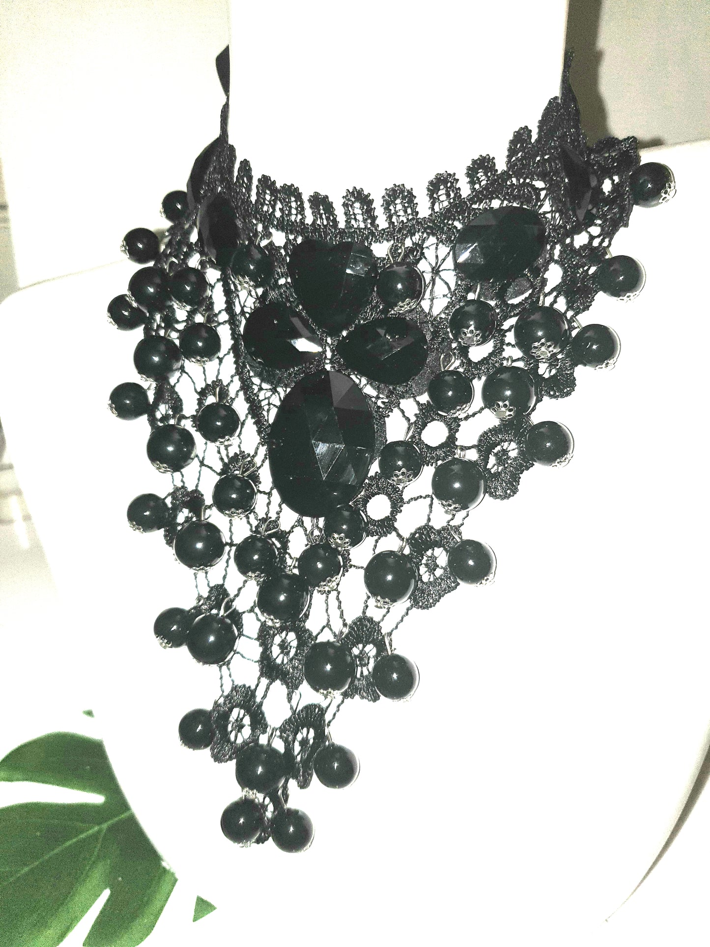 Lace statement necklace - bead detail