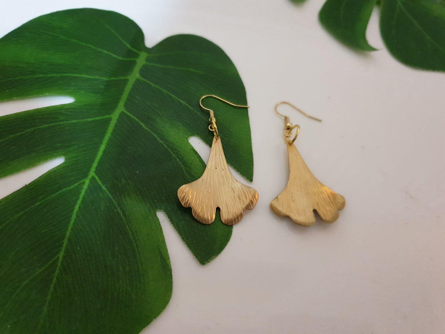 Raw brass textured Ginkgo Leaf Earrings