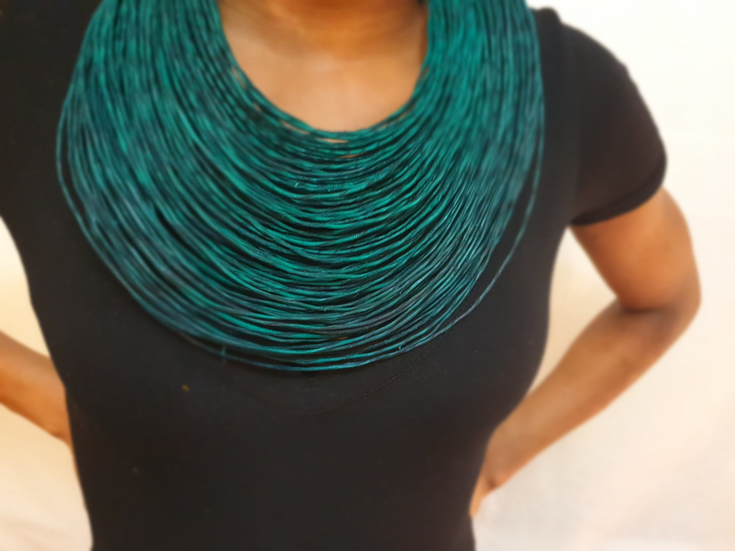 Thick leather layered statement necklace - Green