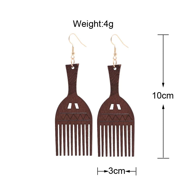 Afro comb - Afro Pic Wooden Earrings