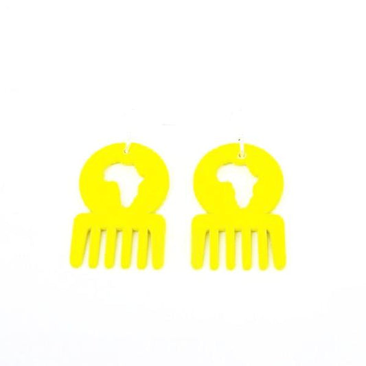 Afro comb african shape wooden earrings
