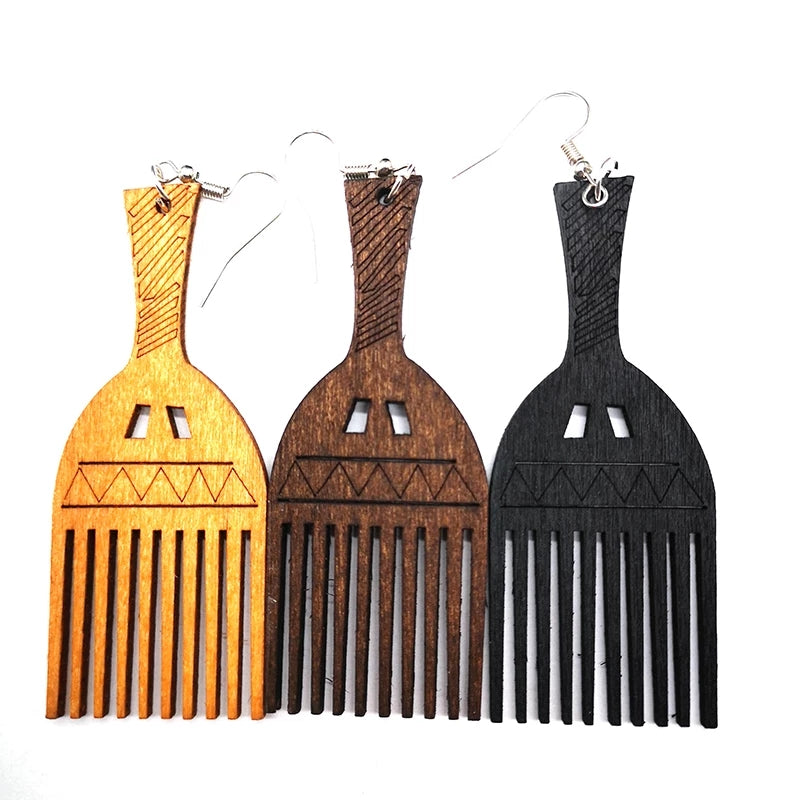 Afro comb - Afro Pic Wooden Earrings