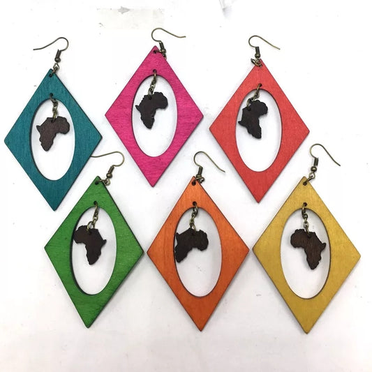 African Map Wooden Earrings - Tan
