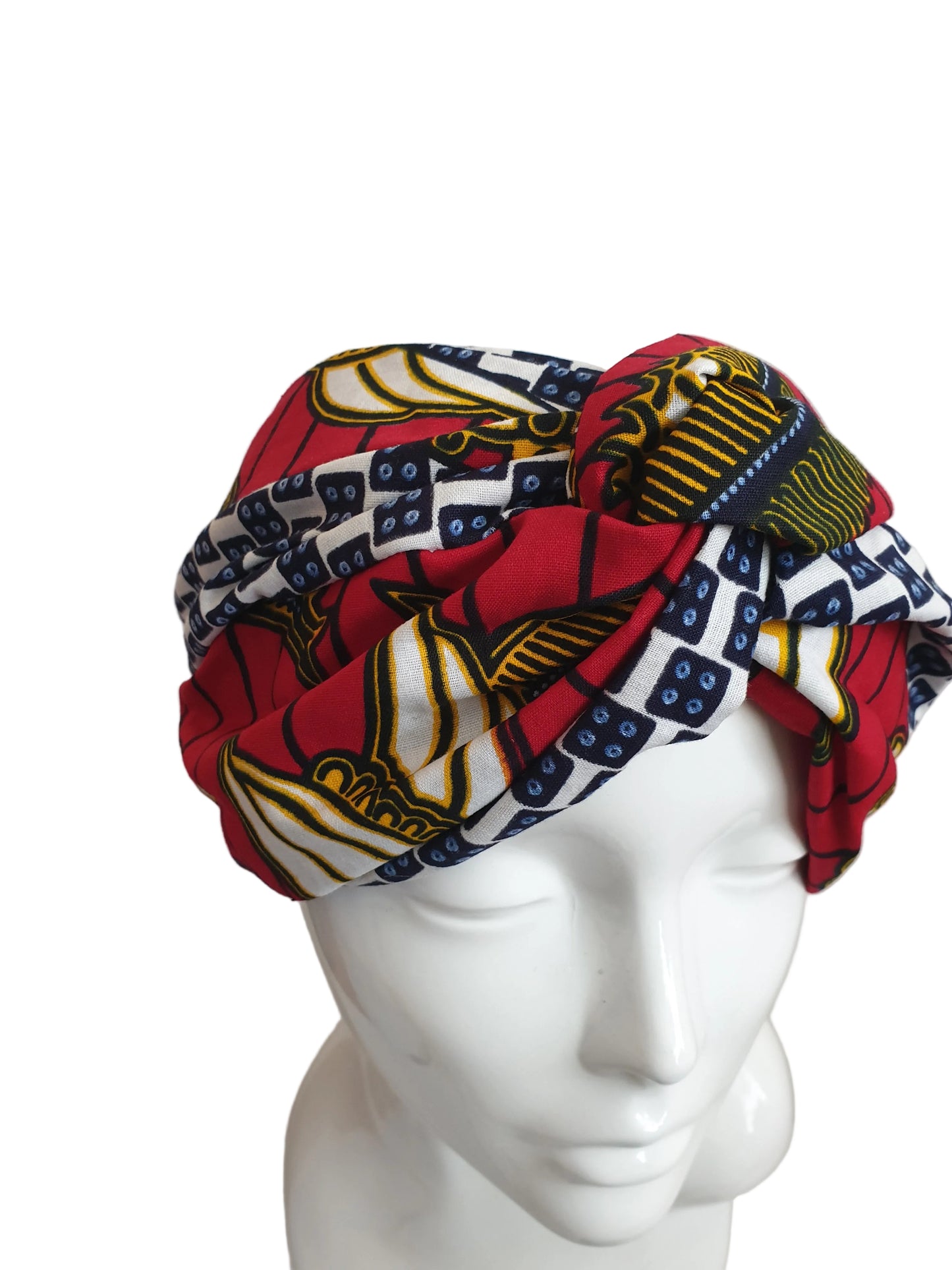 Red mixed Wide African print turban style headband