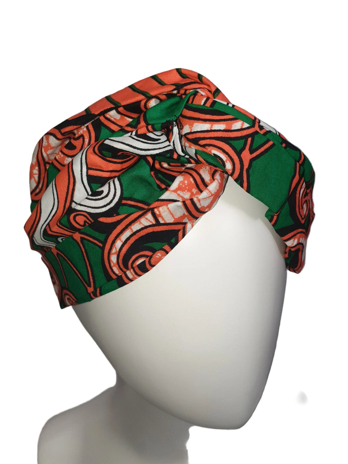 Green and orange Wide African print turban style headband