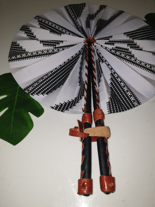 African Leather Folding Fan