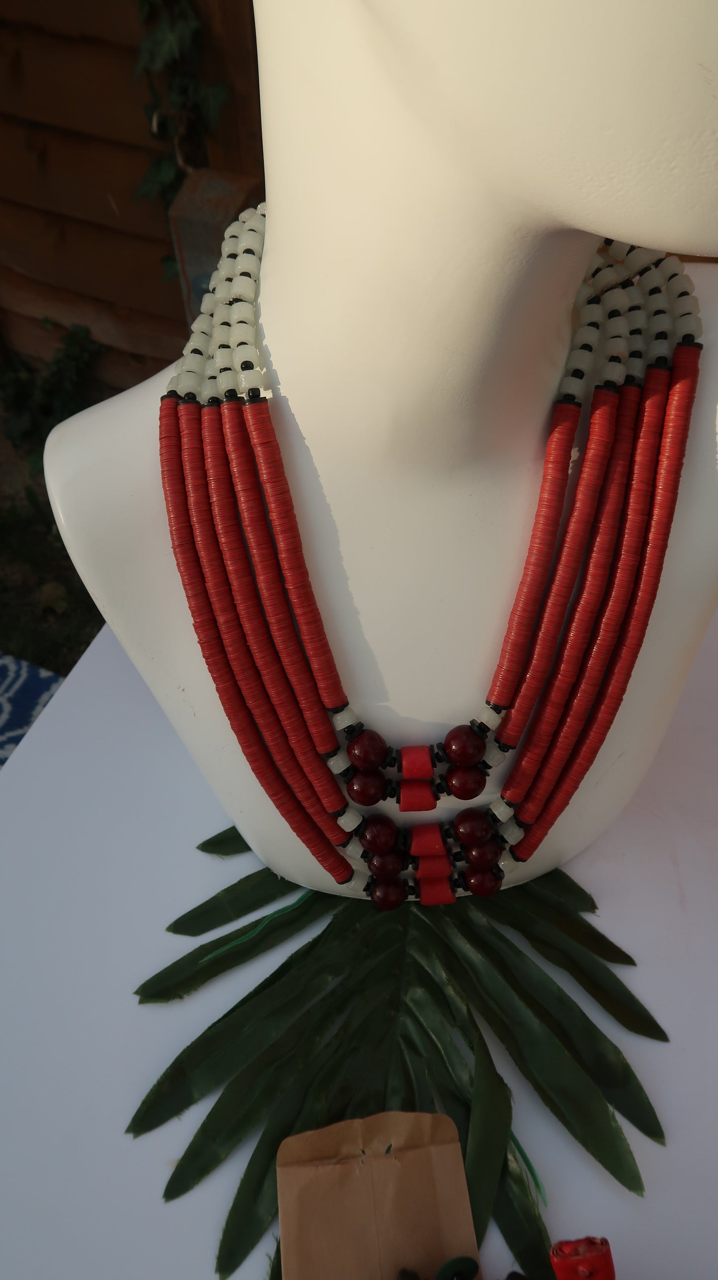 Red bead statement necklace