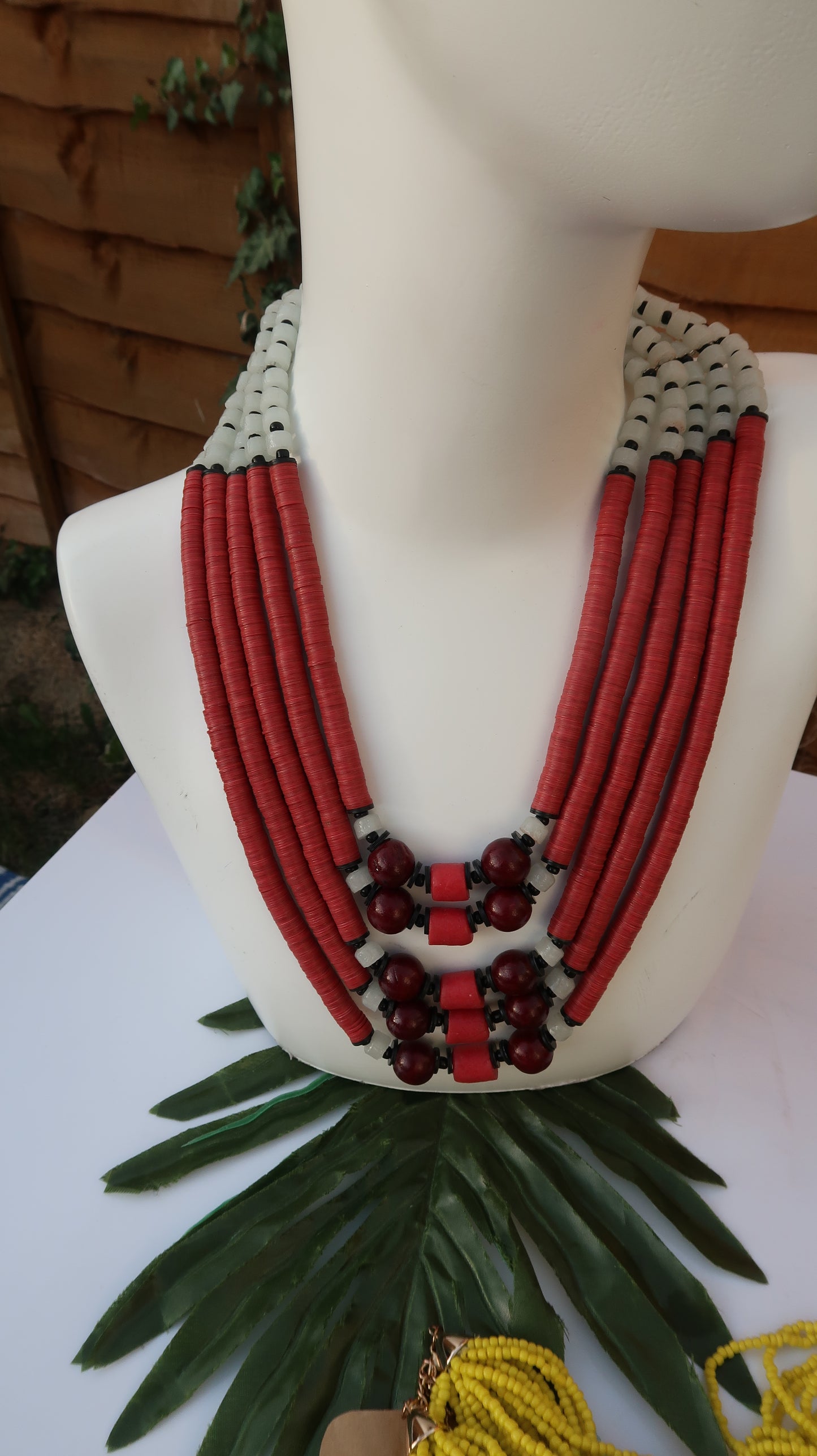 Red bead statement necklace