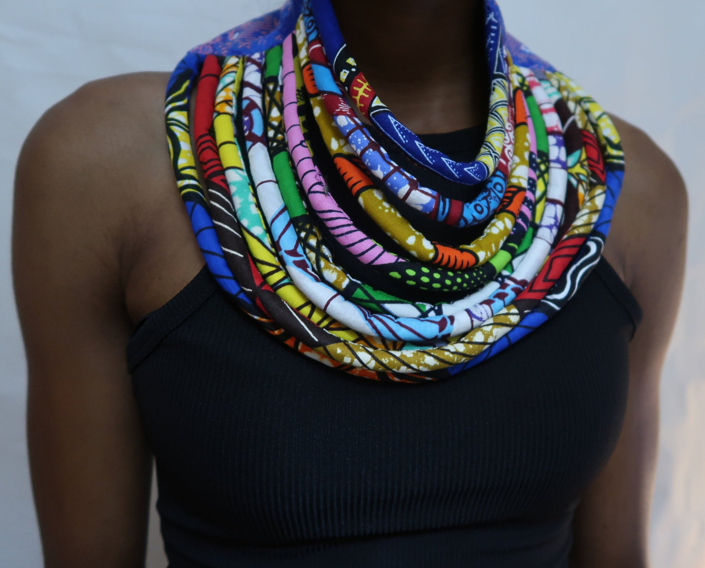 African fabric layered statement necklace - Ankara necklace - Multi colour
