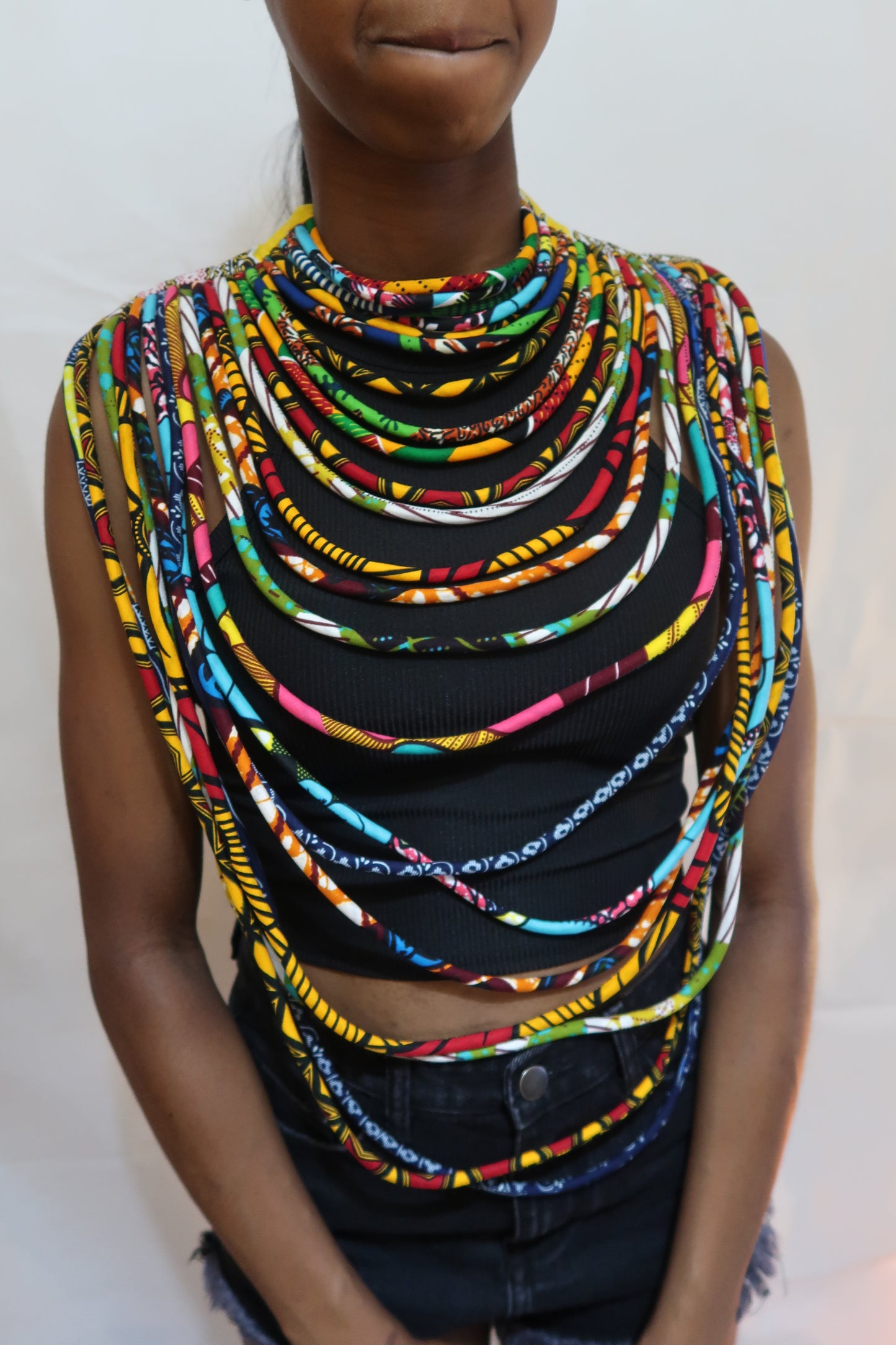 Layered kente armour style colourful necklace