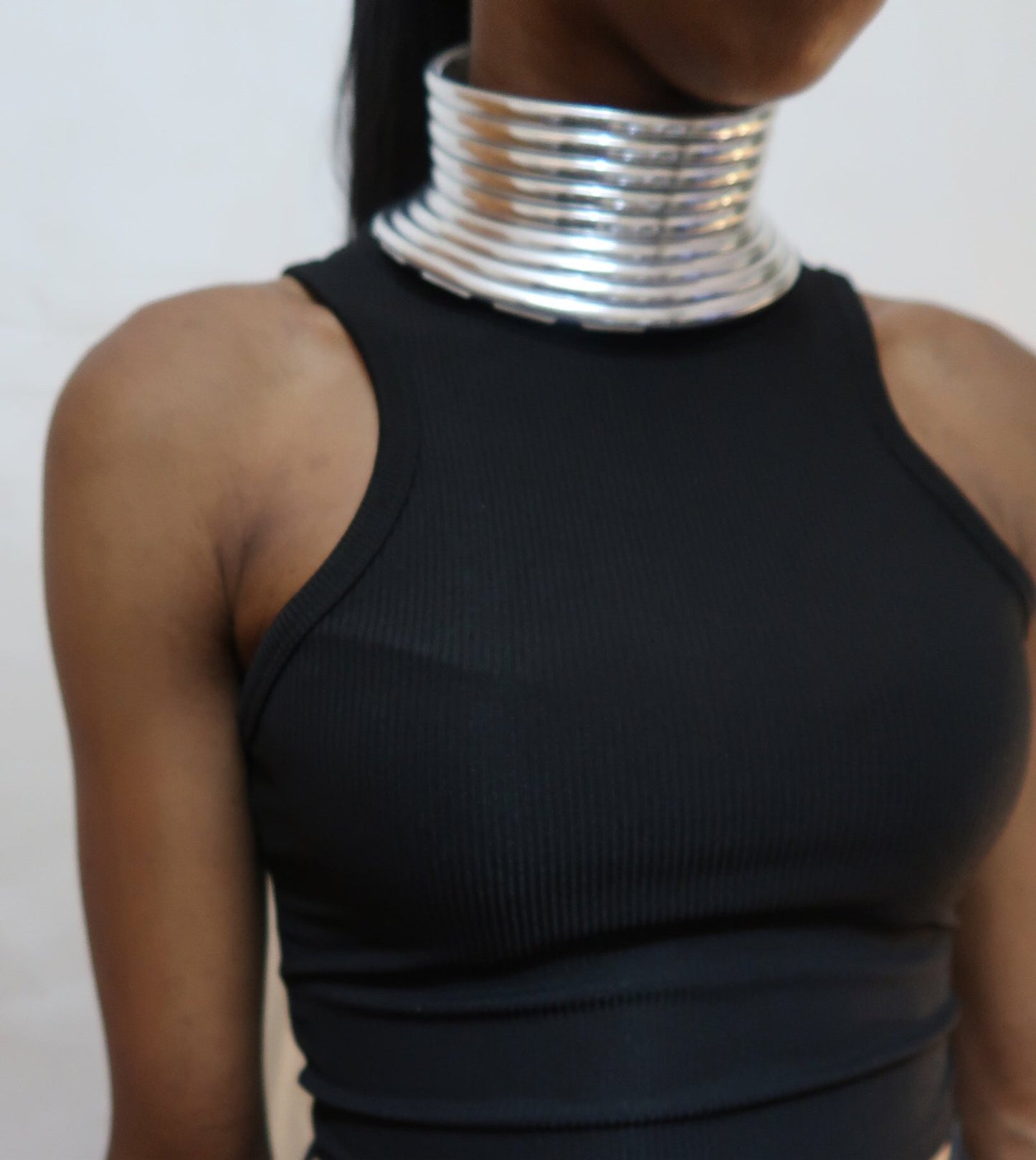 Gold and Silver Leather Choker Collar Necklace