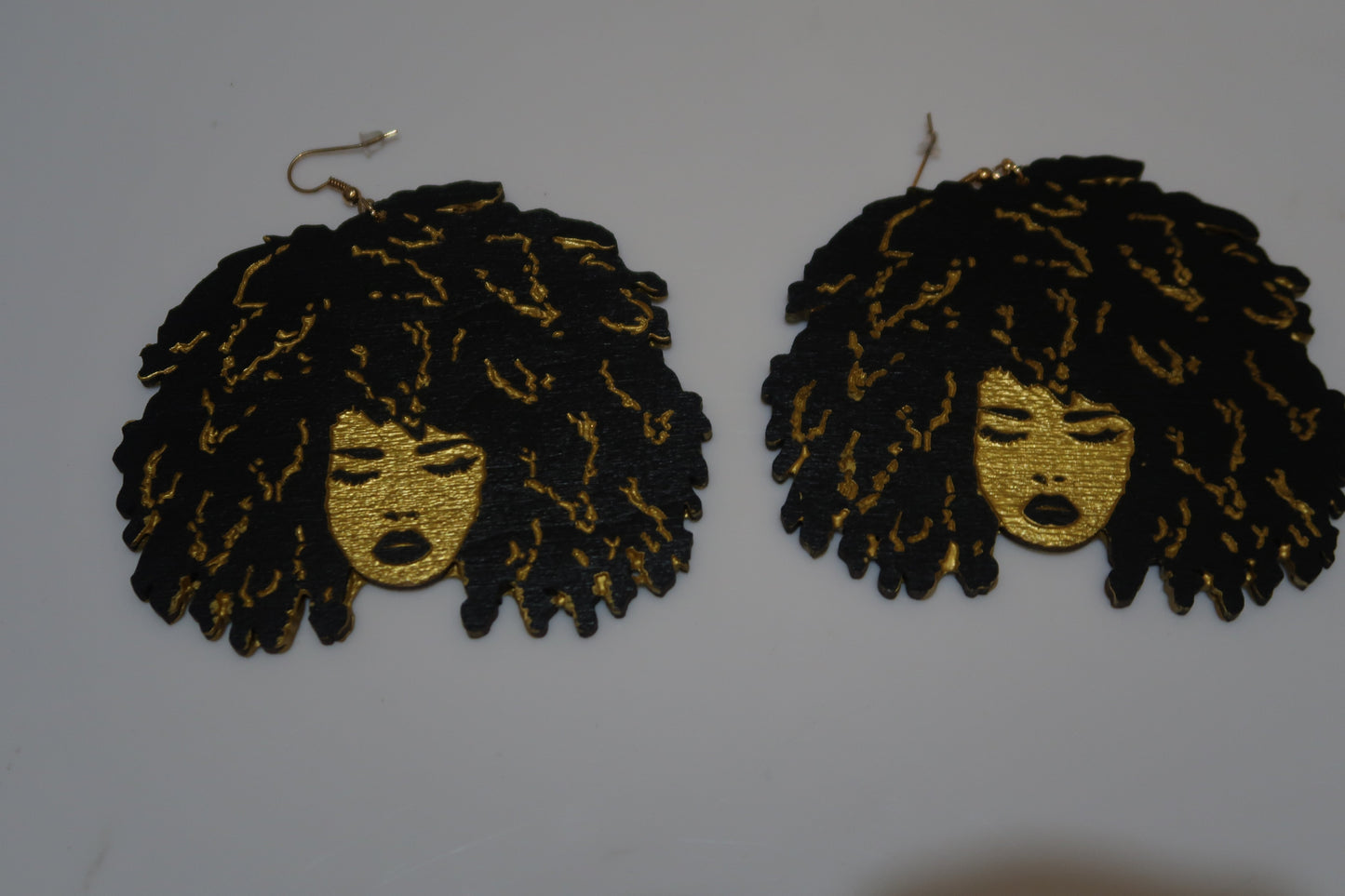 Afro hair -wooden statement earrings
