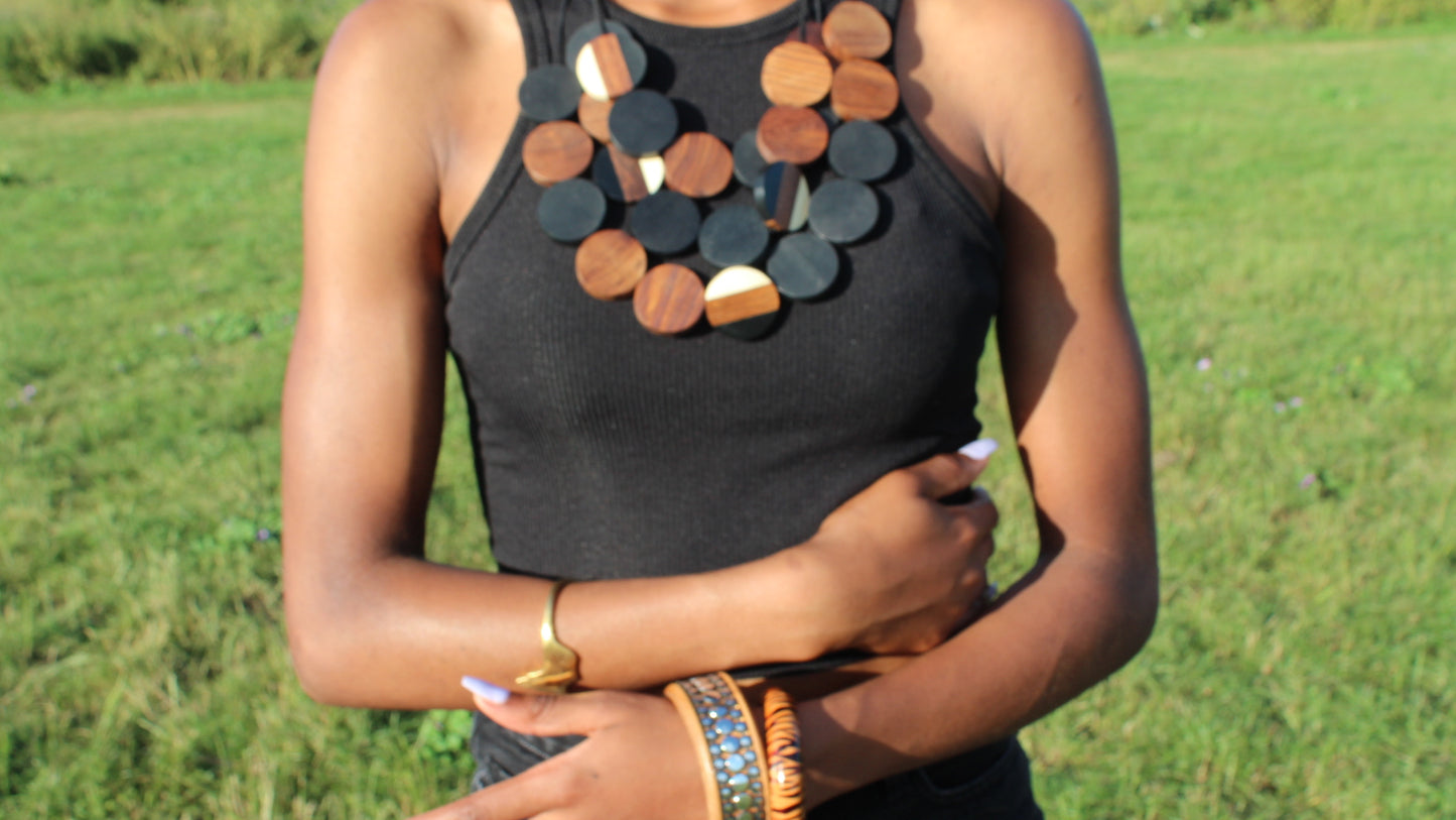 Handmade rope wooden statement necklace