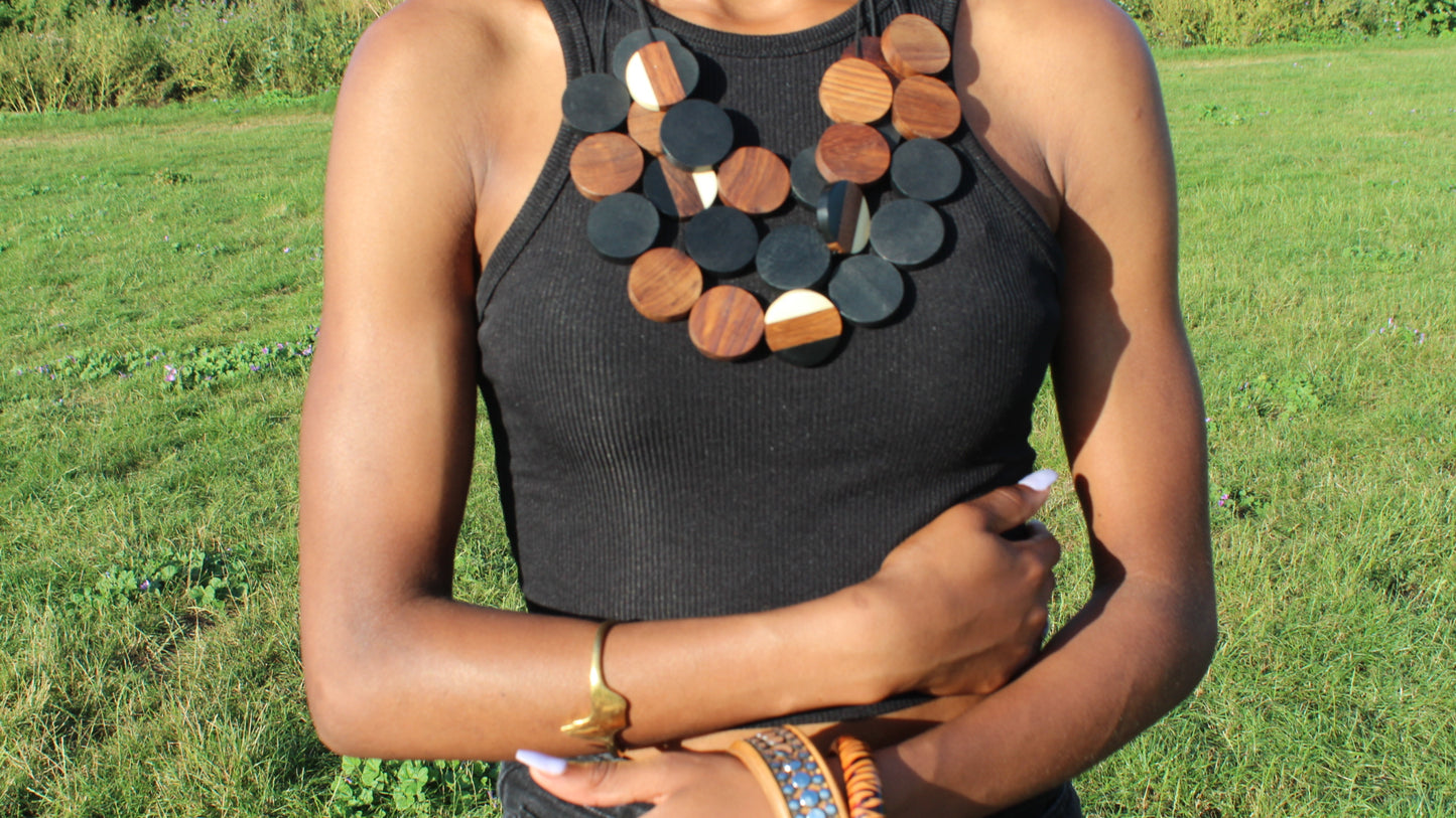 Handmade rope wooden statement necklace