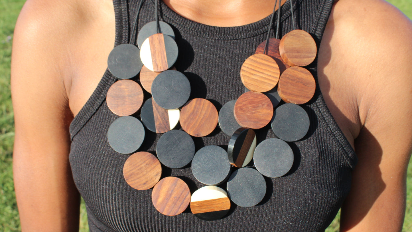 Handmade rope wooden statement necklace