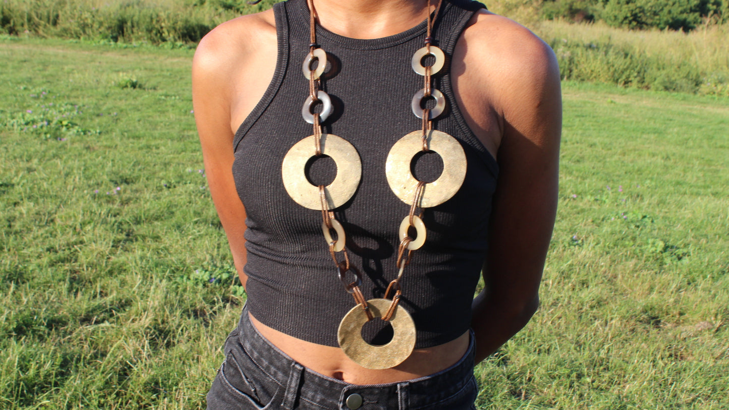 Bronze gold geometric statement necklace