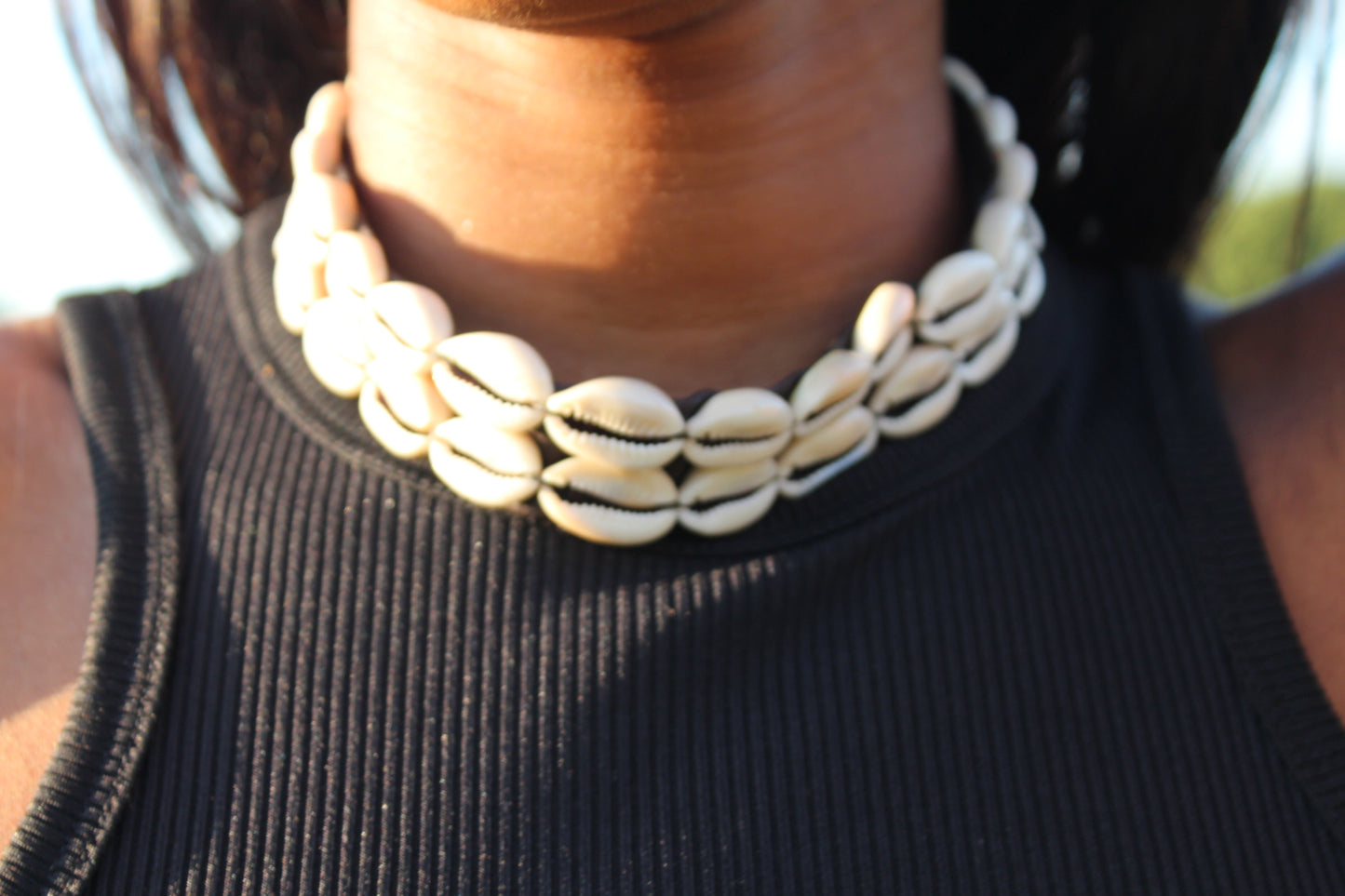 Cowrie shell bead choker necklace
