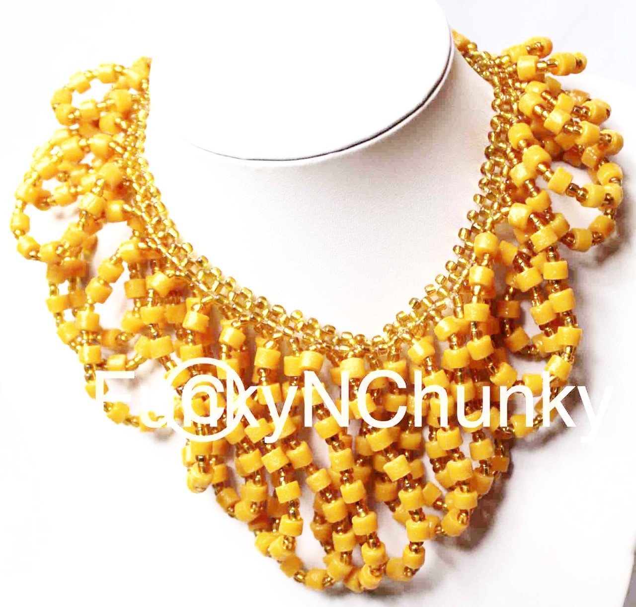 Bead statement necklace - golden brown