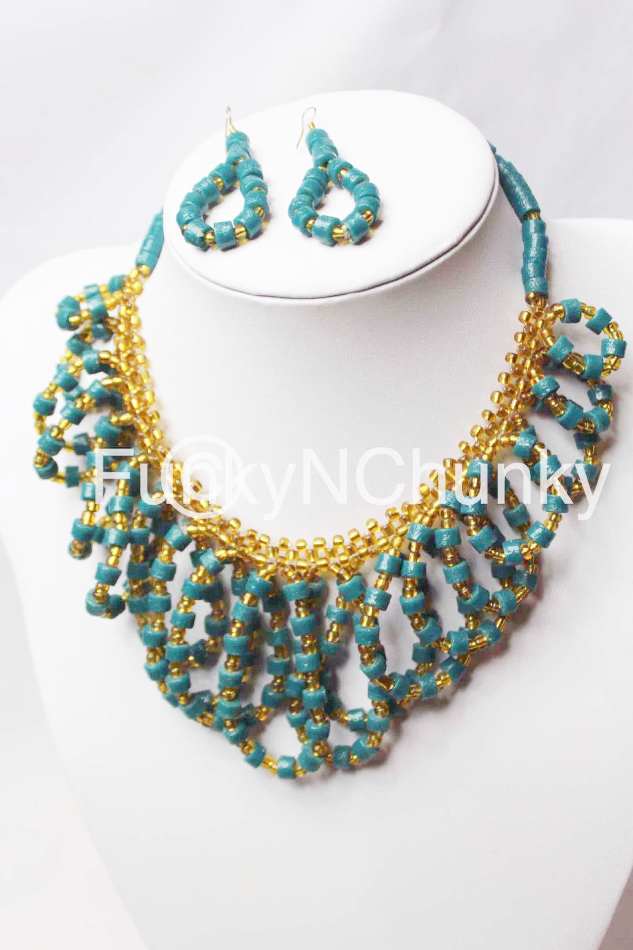 Green and gold statement necklace