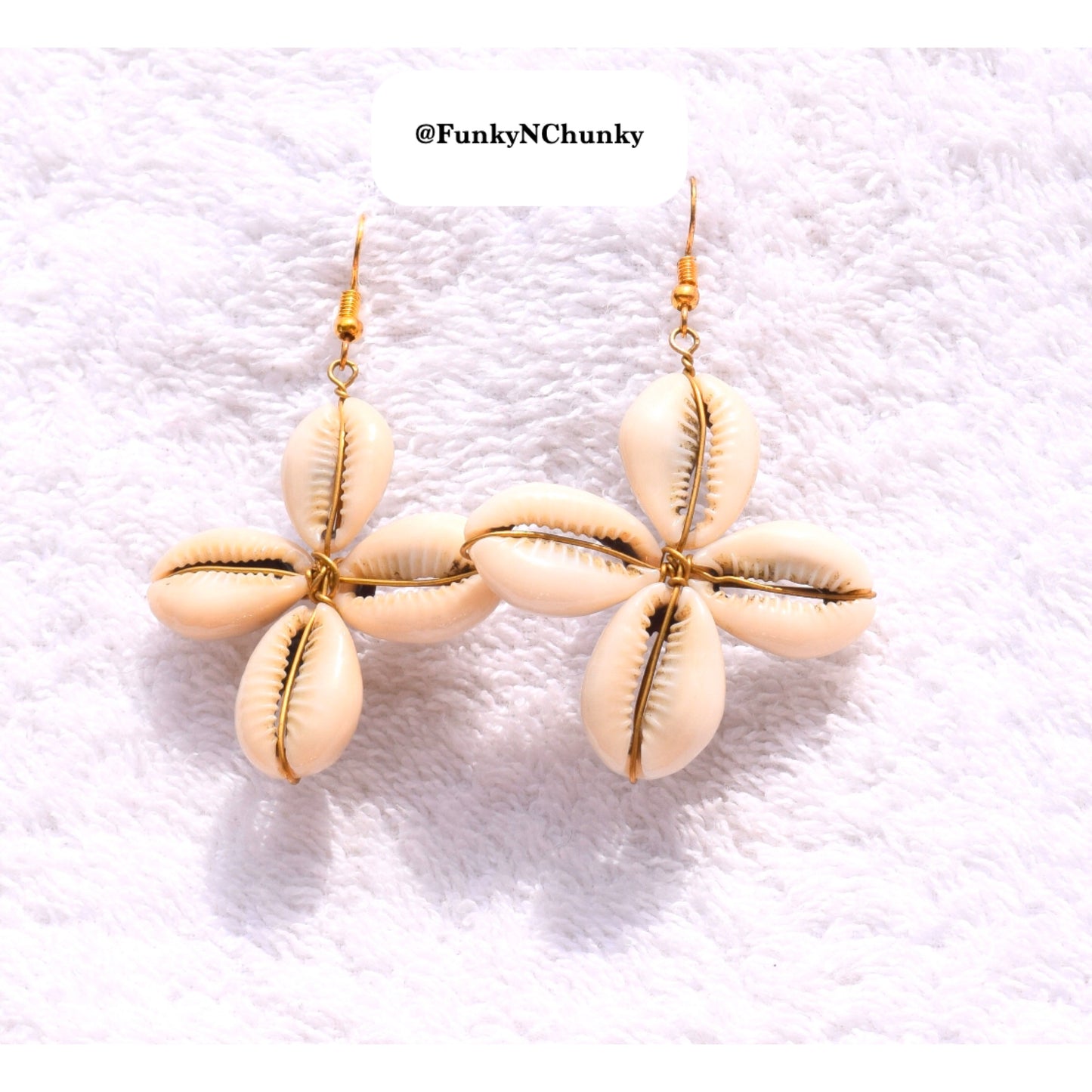 Handmade cowrie bead and brass earrings