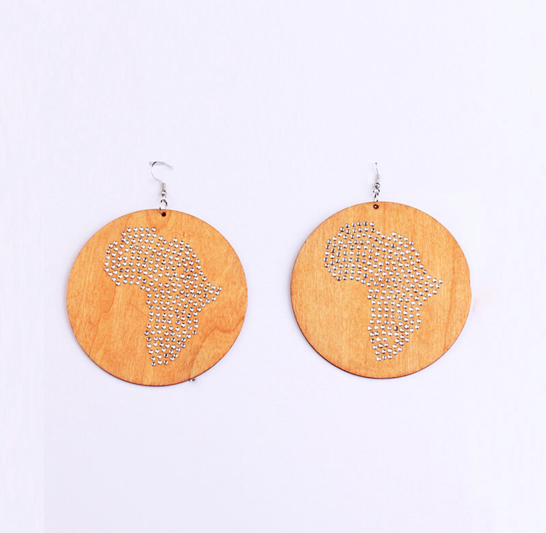 African Map Rhinestone Wooden Earrings - Circle