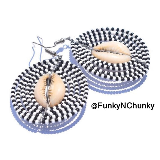 Handmade bead Kenyan cowrie statement earrings