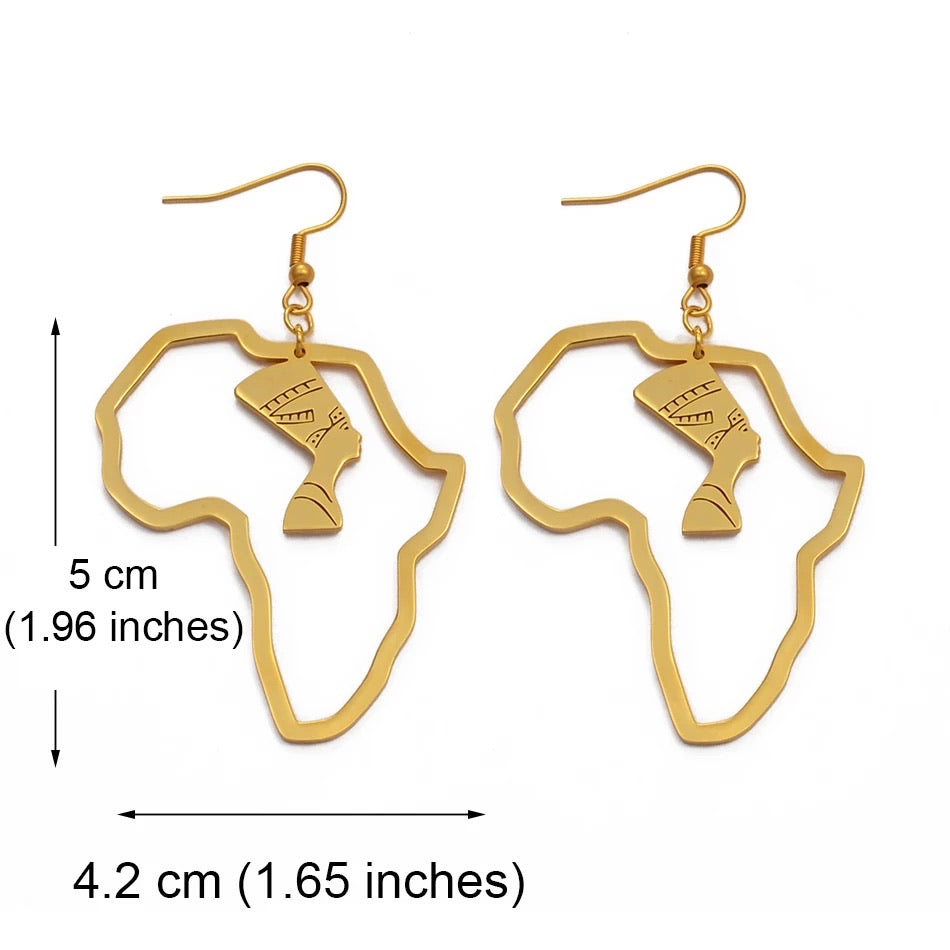 Queen Nefertiti Earrings African Map Earrings