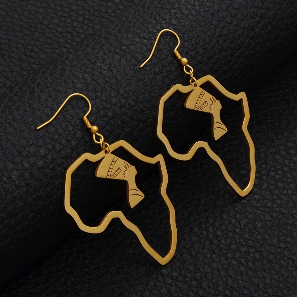 Queen Nefertiti Earrings African Map Earrings