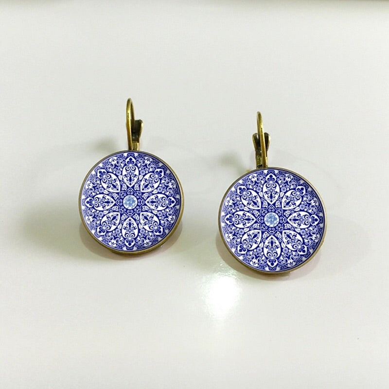 henna glass cabochon earrings